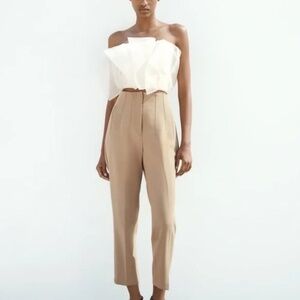 Zara High-Waisted Taupe Brown Straight Pants Ankle Trousers - Size M